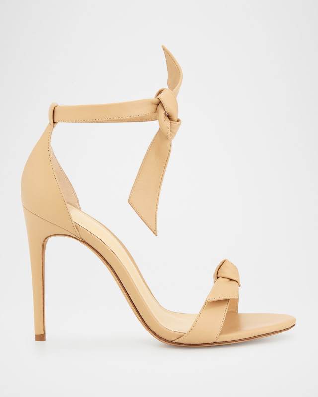 Clarita Bow-Tie Leather Sandals, Nude